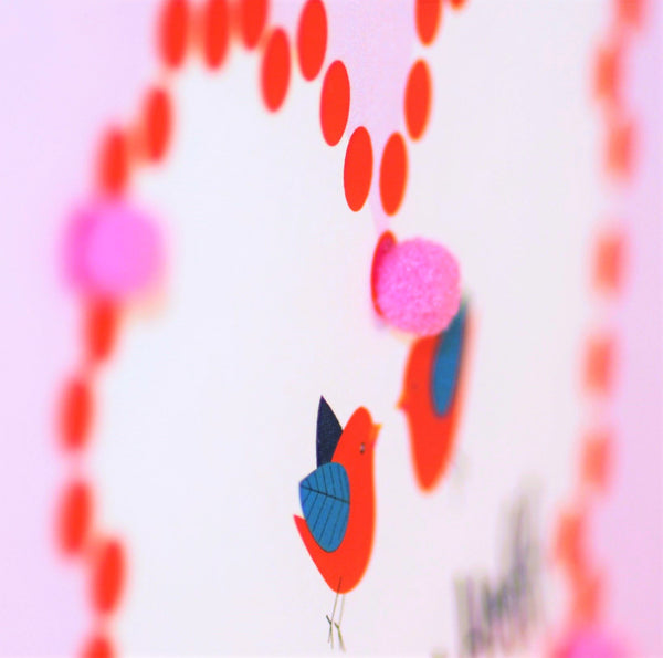 Welsh Valentine's Day Card, Love Birds, Soulmates, Pompom Embellished