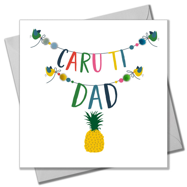Welsh Father's Day Card, Sul y Tadau Hapus, Dad PineapplePompom Embellished