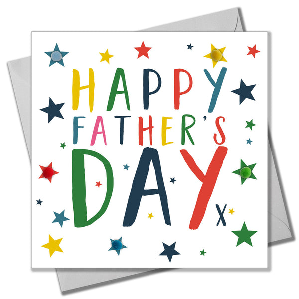 Father's Day Card, Stars, Happy Father's Day, Embellished with colourful pompoms