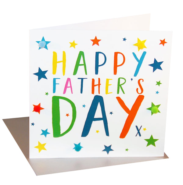 Father's Day Card, Stars, Happy Father's Day, Embellished with colourful pompoms