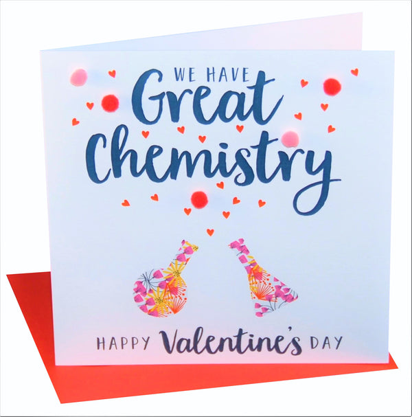 Valentine's Day Card, Great Chemistry, Embellished with colourful pompoms