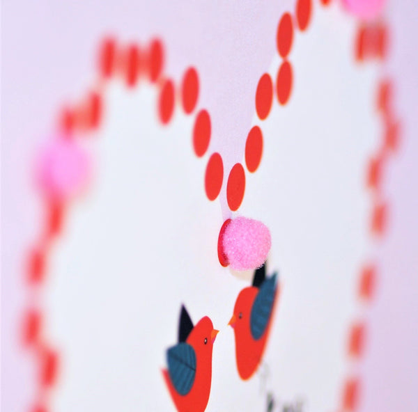 Valentine's Day Card, Love Birds, Soulmates, Embellished with colourful pompoms