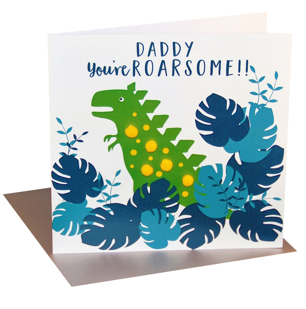 Father's Day Card, Daddy, you're ROARsome, Embellished with colourful pompoms