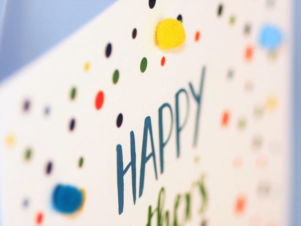 Father's Day Card, Dotty, Happy Father's Day, Embellished with colourful pompoms