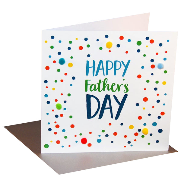 Father's Day Card, Dotty, Happy Father's Day, Embellished with colourful pompoms