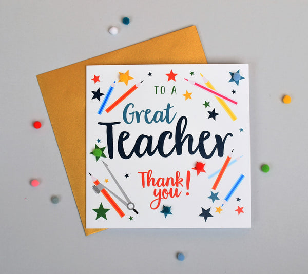 Thank you Teacher Card, School, Embellished with pompoms