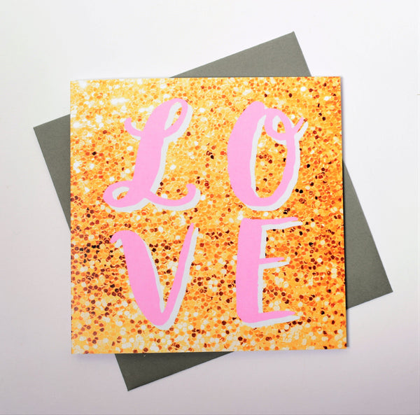 Valentine's Day Card, glitter background, LOVE