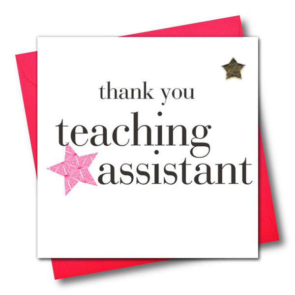 Thank You Teaching Assistant Card, Pink Star, Embellished with a padded star