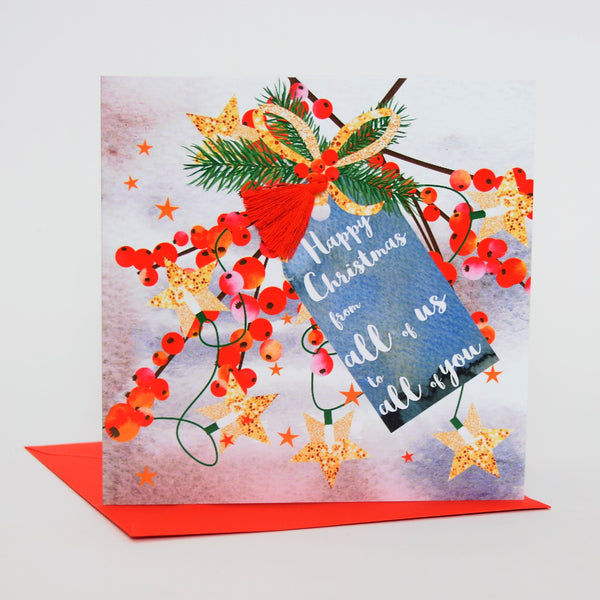 Christmas Card, Berries, From all of us to all of you, Tassel Embellished