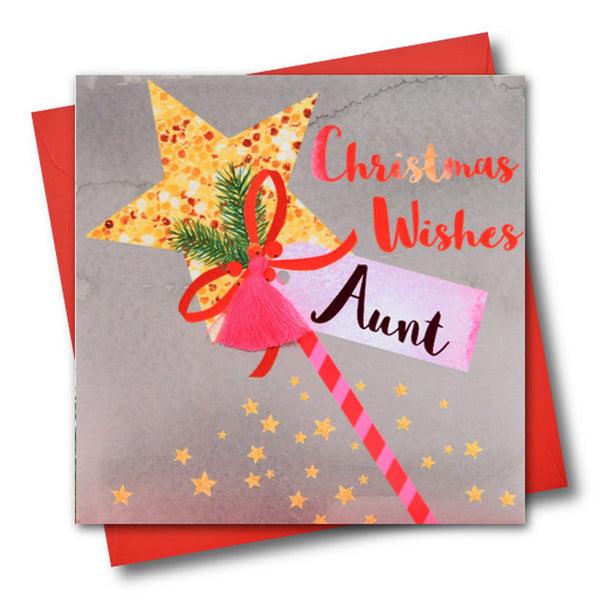 Christmas Card, Wand, Christmas Wishes, Aunt, Tassel Embellished