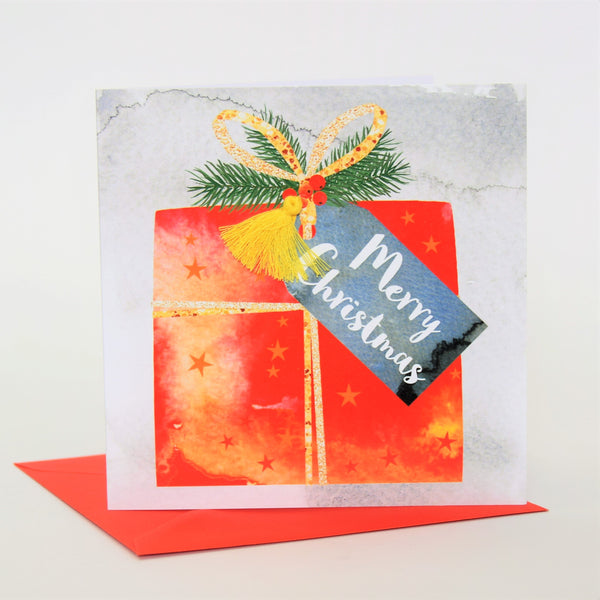 Christmas Card, Present, Merry Christmas, Embellished with a colourful tassel