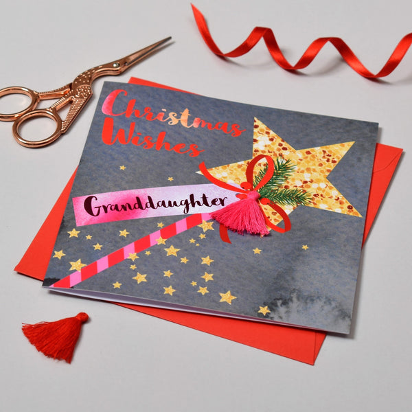 Christmas Card, Wand, Christmas Wishes, Granddaughter, Tassel Embellished