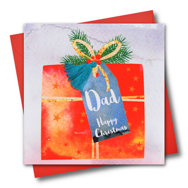 Christmas Card, Present, Dad, Happy Christmas, Tassel Embellished