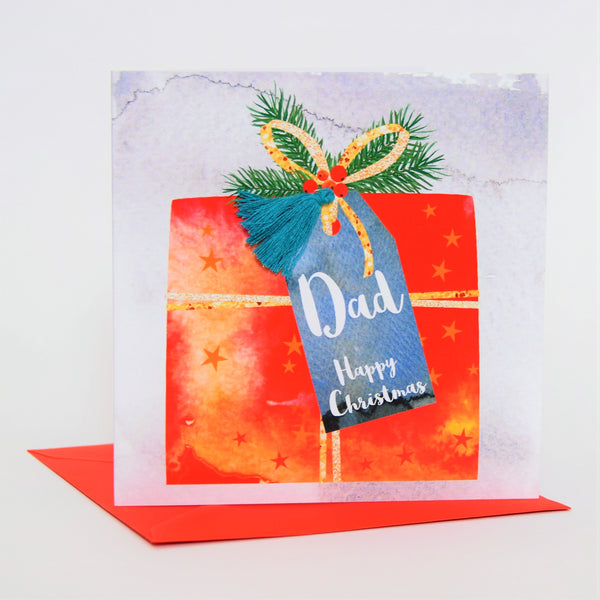 Christmas Card, Present, Dad, Happy Christmas, Tassel Embellished
