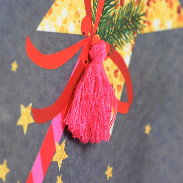 Christmas Card, Wand, Christmas Wishes, Embellished with a colourful tassel