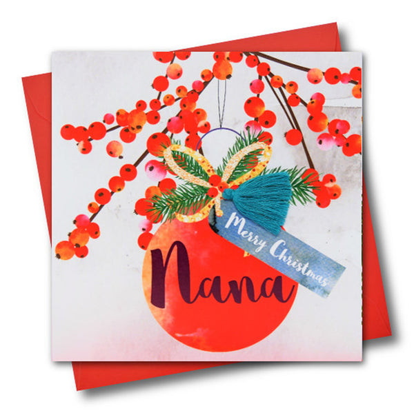 Christmas Card, Bauble, Merry Christmas, Nana, Tassel Embellished
