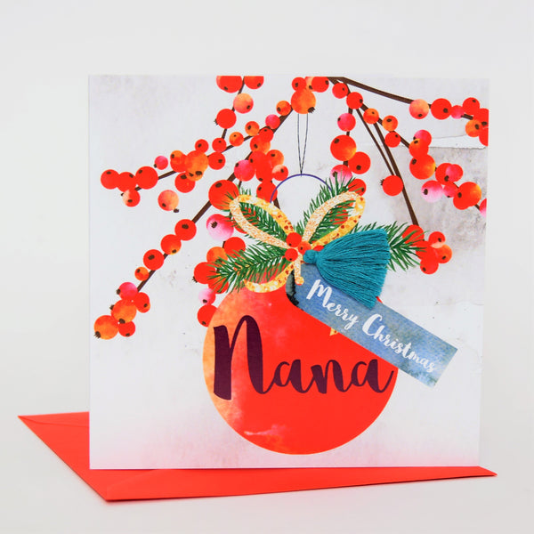Christmas Card, Bauble, Merry Christmas, Nana, Tassel Embellished