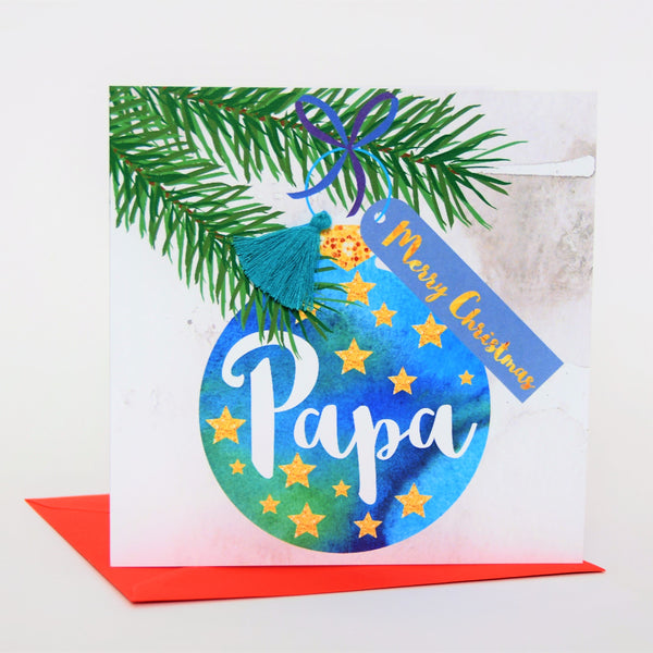 Christmas Card, Bauble, Merry Christmas, Papa, Tassel Embellished