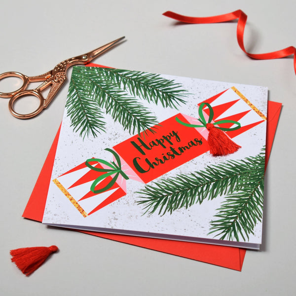 Christmas Card, Cracker, Happy Christmas, Embellished with a colourful tassel