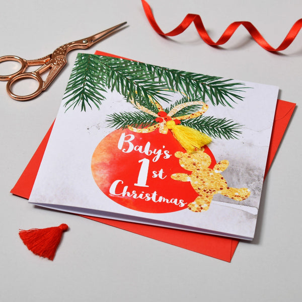 Christmas Card, Bauble, Baby's First Christmas, Tassel Embellished