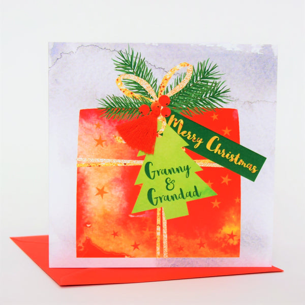 Christmas Card, Present, Merry Christmas, Granny and Grandad, Tassel Embellished