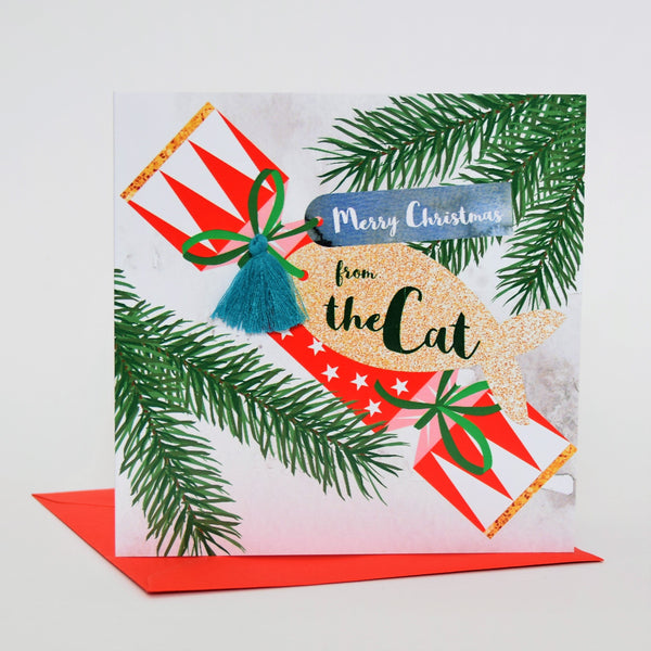 Christmas Card, Cracker and Fish Tag, from the Cat, Tassel Embellished