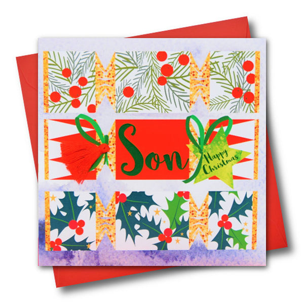 Christmas Card, Crackers, Son, Happy Christmas, Tassel Embellished