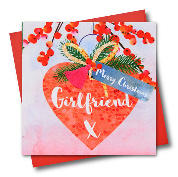 Christmas Card, Heart Bauble, Merry Christmas, Girlfriend, Tassel Embellished