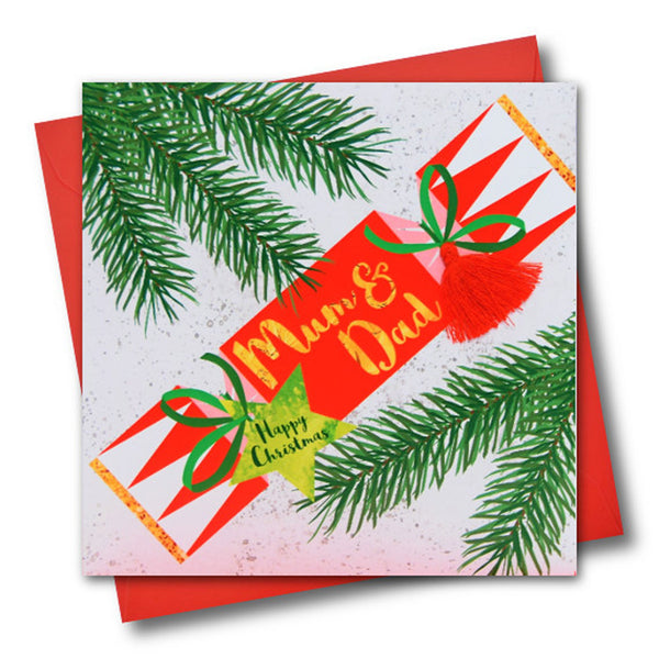 Christmas Card, Cracker, Mum & Dad, Happy Christmas, Tassel Embellished