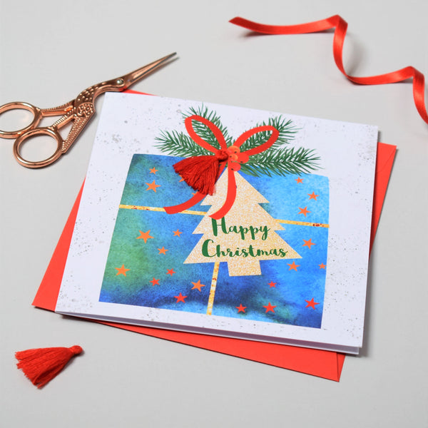 Christmas Card, Present and Bow, Happy Christmas, Tassel Embellished