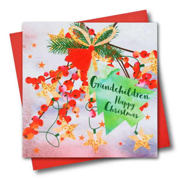 Christmas Card, Berries, Grandchildren, Happy Christmas, Tassel Embellished