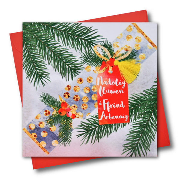 Welsh Christmas Card, Nadolig Llawen, To a Special Friend, Tassel Embellished