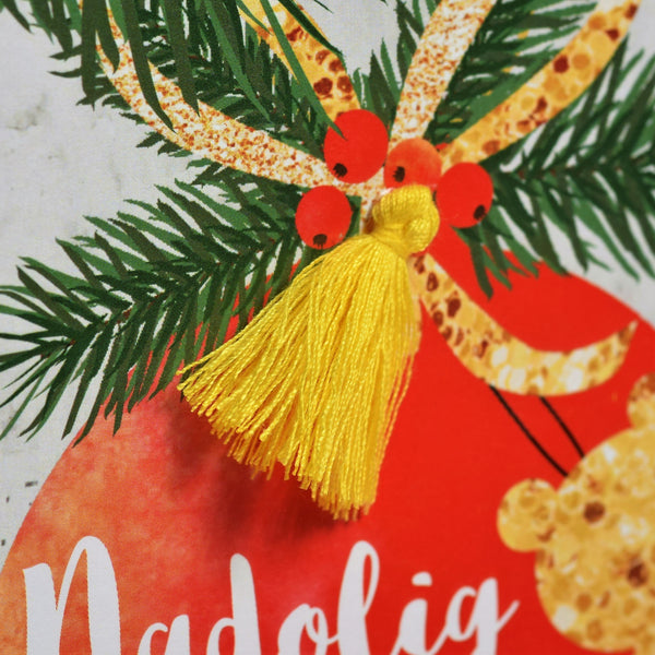 Welsh Christmas Card, Nadolig Llawen, Baby's First Christmas, Tassel Embellished