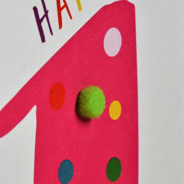 Welsh Age 11 Pink Birthday Card, Penblwydd Hapus, Embellished with Pompoms