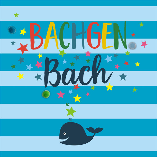 Welsh Baby Boy Card, Bachgen Bach, Whale, Embellished with Pompoms