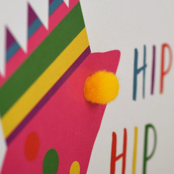 Birthday Card, Age 6 - Pink, Hip Hip Hoorah!!!, Embellished with pompoms