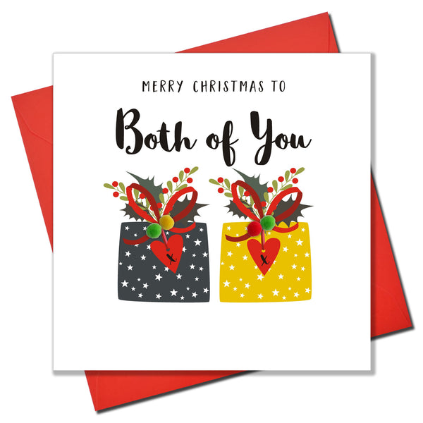 Christmas Card, Presents, Both of You, Embellished with colourful pompoms