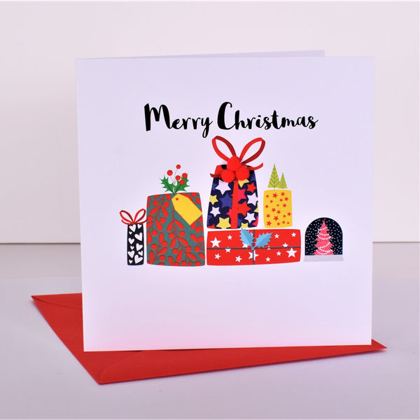Christmas Card, Pile of Presents, Embellished with colourful pompoms