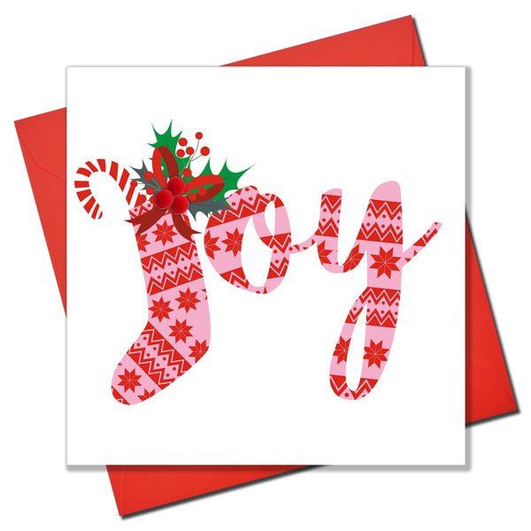 Christmas Card, Christmas Stocking, Joy, Embellished with colourful pompoms