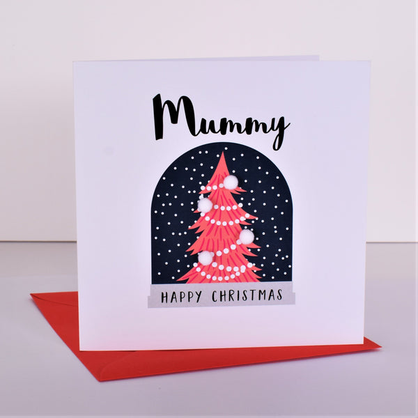 Christmas Card, Snow Globe, Mummy Happy Christmas, Embellished with pompoms