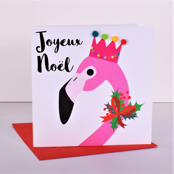 Christmas Card, Flamingo, Joueux Noel, Embellished with colourful pompoms
