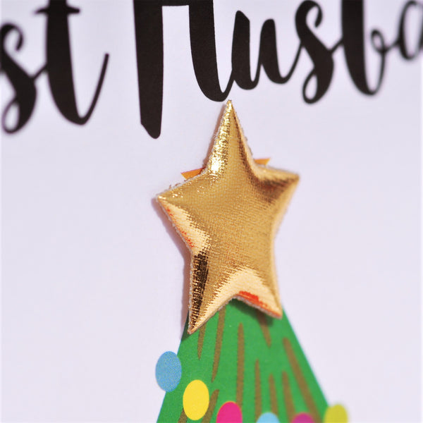Christmas Card, Man Carrying Christmas Tree, Husband, padded star Embellished