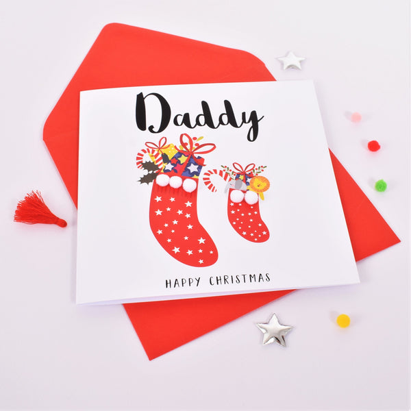 Christmas Card, Christmas Stockings, Daddy, Embellished with pompoms