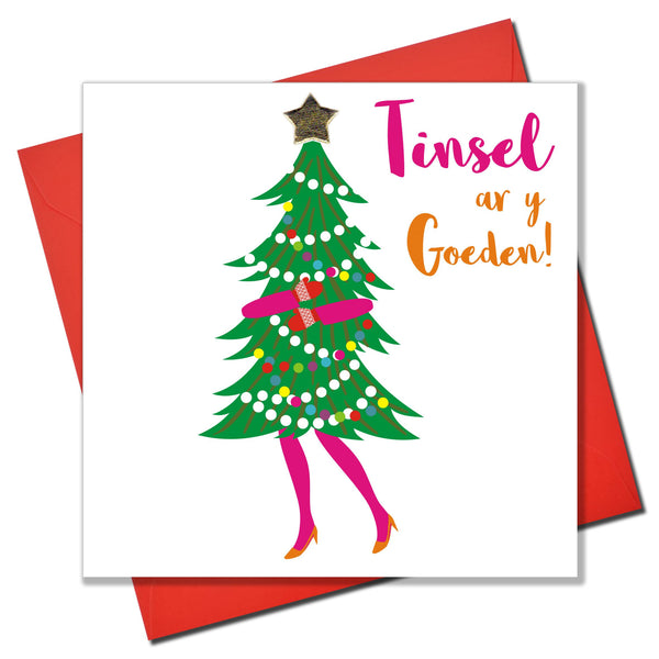 Welsh Christmas Card, Nadolig Llawen, Ohh Christmas Tree padded star embellished