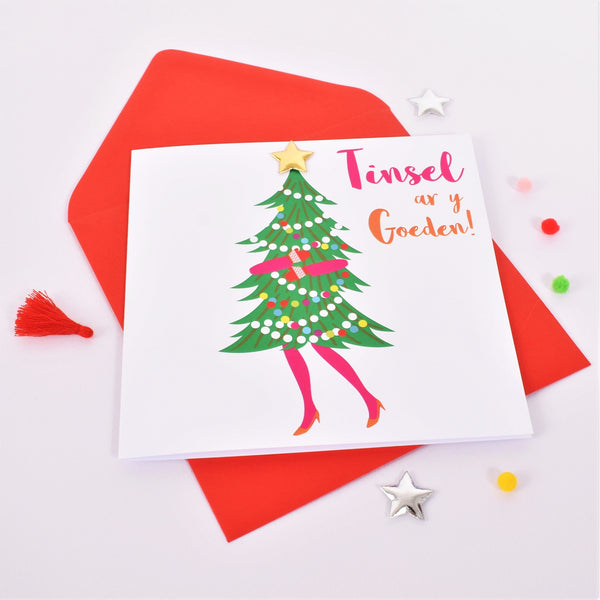 Welsh Christmas Card, Nadolig Llawen, Ohh Christmas Tree padded star embellished