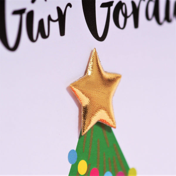 Welsh Husband Christmas Card, Nadolig Llawen, Gwr, padded star embellished