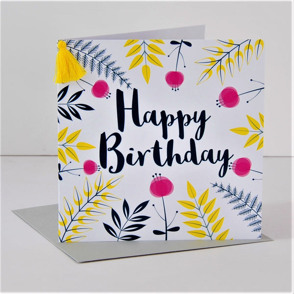 Birthday Card, Spring Flowers, Embellished with a colourful tassel