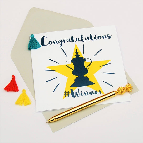 Congratulations Card, #Winner, Embellished with a colourful tassel