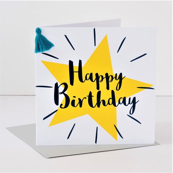 Birthday Card, Star, Happy Birthday, Embellished with a colourful tassel