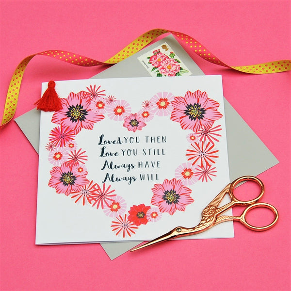 Valentine's Day Card, Heart Wreath & Poem, Embellished with a colourful tassel
